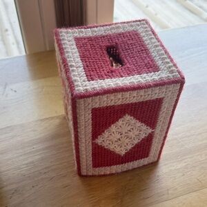 Hand-Crocheted Pink & Cream Tissue Box Cover